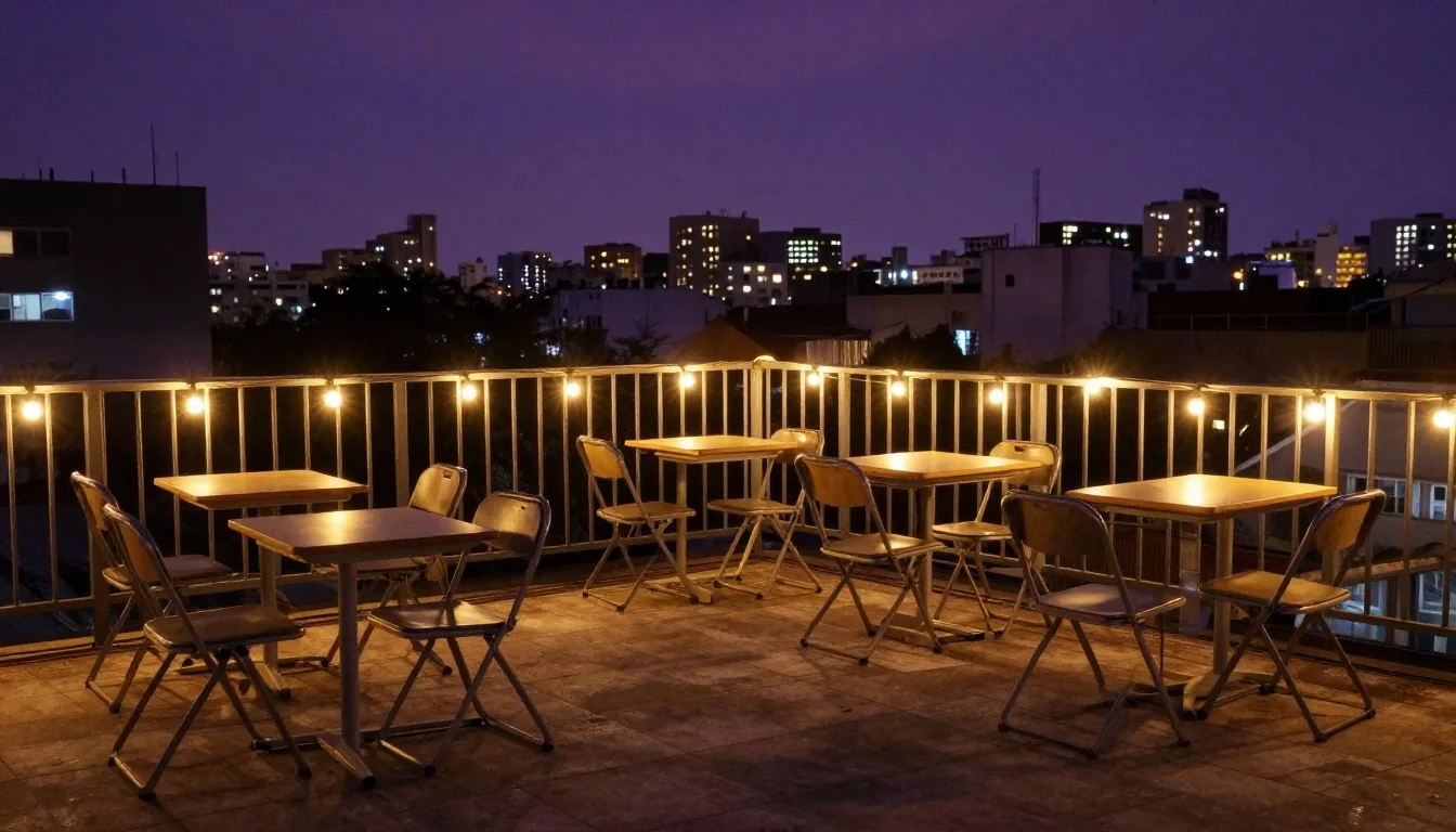 Terraza de aula vacía de noche