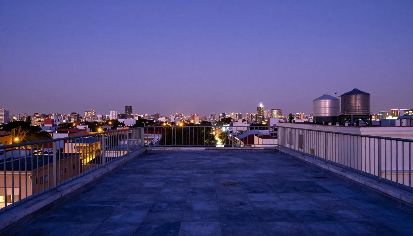 Azotea de Buenos Aires al atardecer con antenas
