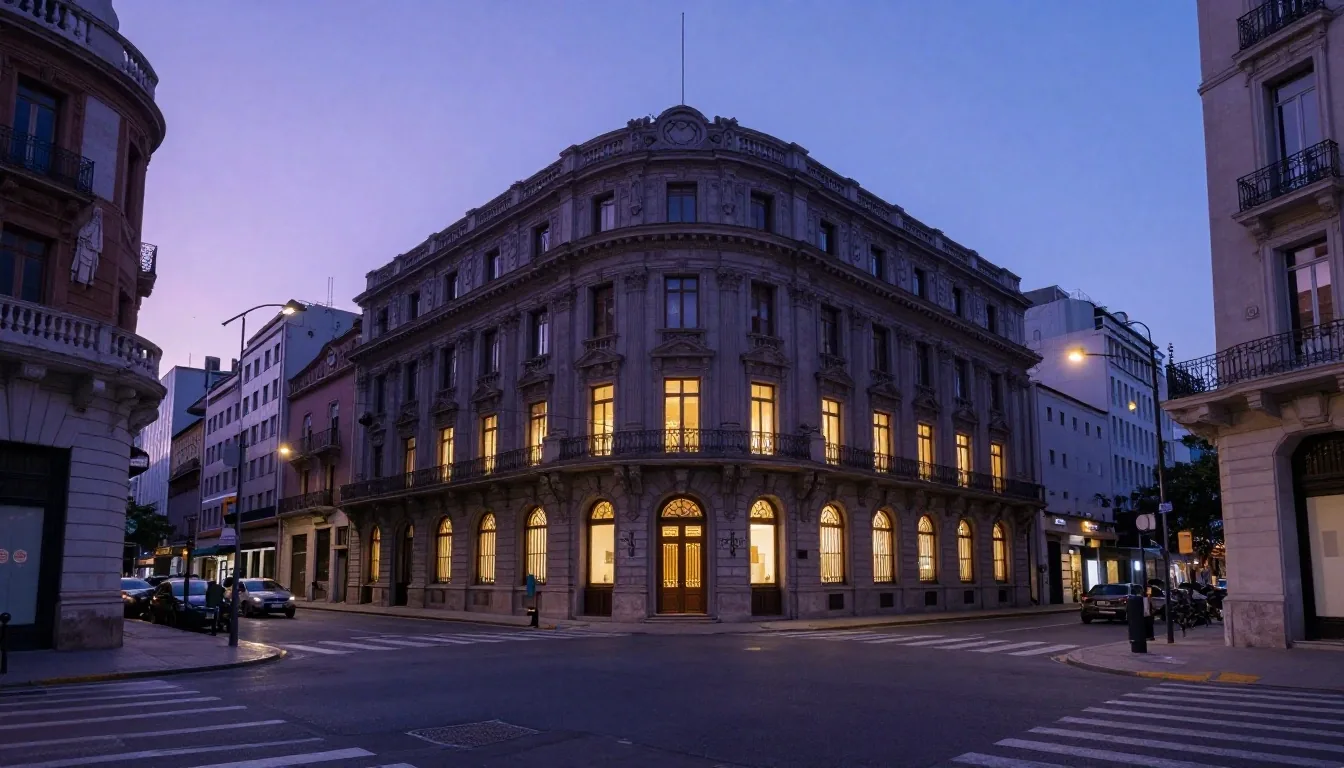 Azotea con antenas sobre Buenos Aires al atardecer