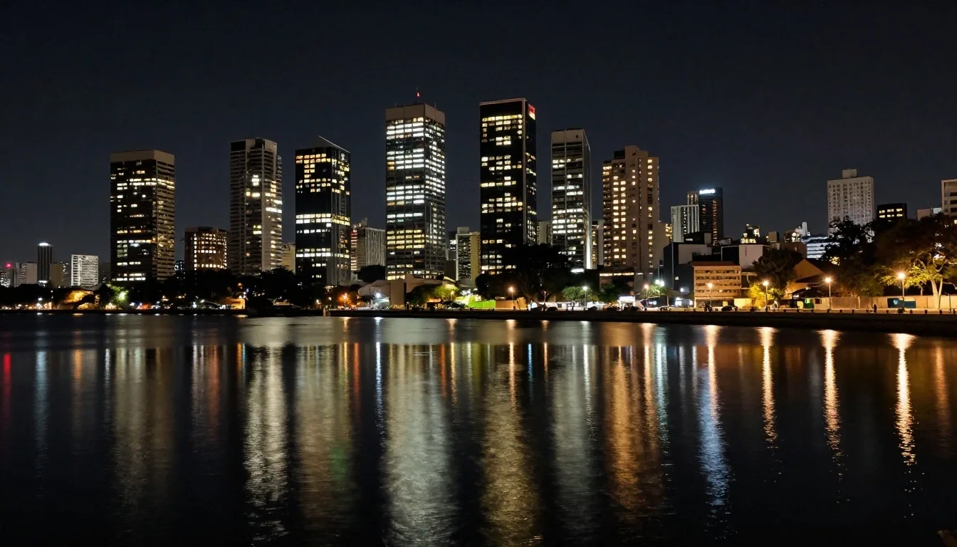 Puerto Madero de noche con torres iluminadas